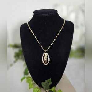 14K Gold Plated St Jude San Judas Tadeo Pendant Necklace CZ